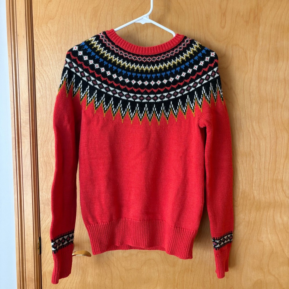 J. Crew Sweater Women Small Red Fair Isle Wool Blend Nordic Pullover 30054